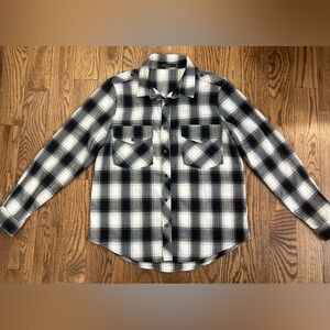Moi Black and White Plaid Button-Down Shirt with Chest Pockets